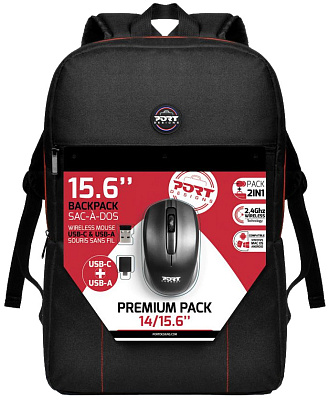 Рюкзак для ноутбука Port Designs PREMIUM + мышь 15.6", Black (501901)