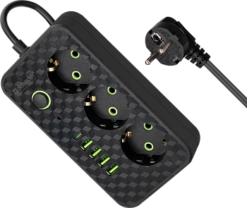 Удлинитель Defender без заземления R220 3 м, 3 розетки, 4xUSB, 1xType-C, черный (99293) Удлинитель Defender без заземления R220 3 м, 3 розетки, 4xUSB, 1xType-C, черный (99293)
