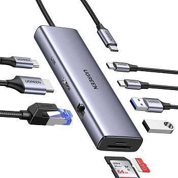 Конвертер USB 3.1(m) Type C на HDMI/LAN/CardReader/Type Cx2/USB 3.0x2/PD 100W CM498 (15375)