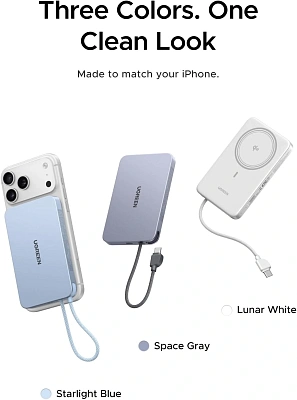 Мобильный аккумулятор UGREEN Power Bank Mag-Safe, 10000mAh, MagFlow Air Qi2, 30W, PB570 (75983B)