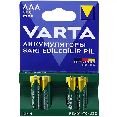 Аккумулятор Varta AAA Ready2Use HR03, 800mAh/1.2V, NiMH, 4шт. (56703-4)