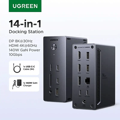 Док-станция UGREEN USB-C 14-в-1 Thunderbolt 5, CM843 (85489)