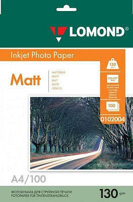 Бумага Lomond A4, 130г/м2, 100 листов, матовая/матовая, двусторонняя (0102004)
