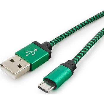 Кабель USB 2.0 Cablexpert CC-mUSB2gn1m, USB-MicroUSB, 1м, нейлоновая оплетка, алюм разъемы, зеленый (CC-mUSB2gn1m)