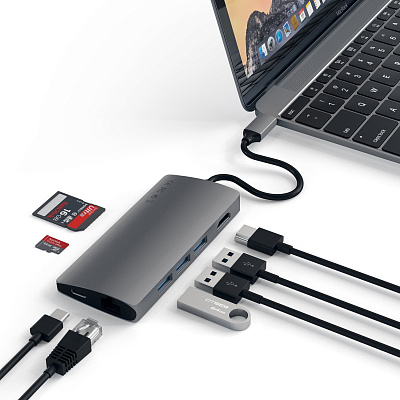 Картридер / USB-хаб Satechi Type-C Multi-Port Adapter 4K with Ethernet V2 - Space Gray (ST-TCMA2M)