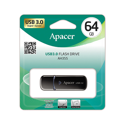 Flash Disk USB 3.1 64 Gb Apacer AH355, черный (AP64GAH355B-1)