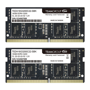 Оперативная память для ноутбука 32GB Kit (2x16GB) DDR4 3200Mhz Team Group ELITE PC4-25600 CL22 SO-DIMM TED432G3200C22DC-S01 (TED432G3200C22DC-S01) Оперативная память для ноутбука 32GB Kit (2x16GB) DDR4 3200Mhz Team Group ELITE PC4-25600 CL22 SO-DIMM TED432G3200C22DC-S01 (TED432G3200C22DC-S01)