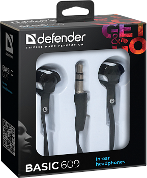 Наушники-вкладыши проводные Defender Basic 609 черный+белые (63609)