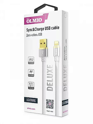  Кабель Apple Lightning OLMIO Deluxe, 1m, White (38849)
