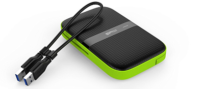 Внешний жесткий диск HDD USB 2 TB Silicon Power, A60, USB3.1, black-green (SP020TBPHDA60S3K)