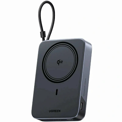 Портативный внешний аккумулятор Power bank Ugreen MagFlow PB568, 10000 mAh, 30W, USB Type-C, Qi2 15W, Gray (65176B)