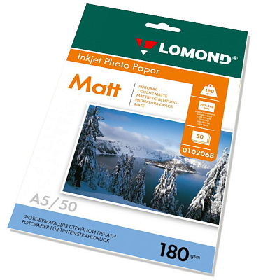 Бумага Lomond A5 (14.8x21), 180гр. 50 листов, матовая (0102068)