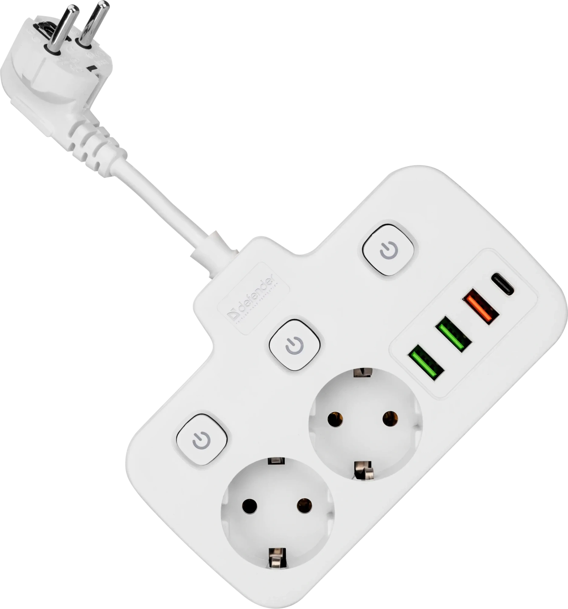Удлинитель Defender без заземления R240 0.2м, 2 розетки, 3xUSB, 1xType-C, белый (99295) Удлинитель Defender без заземления R240 0.2м, 2 розетки, 3xUSB, 1xType-C, белый (99295)