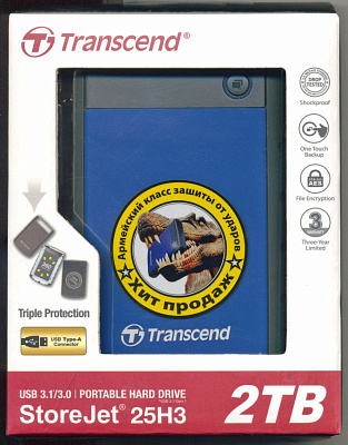 Жесткий диск HDD 2TB USB3.0 Transcend 2.5" TS2TSJ25H3B (828129) (TS2TSJ25H3B)