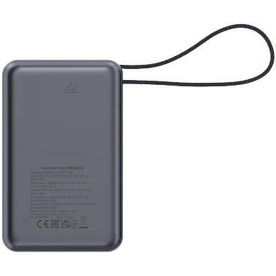 Power bank CANYON OnPower 600 built-in cable 20000 mAh PD65W Dark Grey (CNS-CPB600DG)