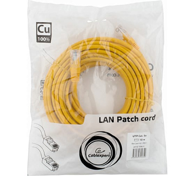Патч-корд UTP Cablexpert, кат. 5e, 10м, жёлтый (PP10-10M/Y)