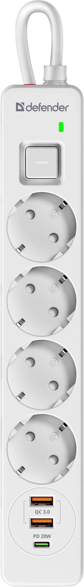 Сетевой фильтр Defender DFS 143 - 3,0 М, 4 розеток, 2xUSB, 1xType-C, белый (99434) Сетевой фильтр Defender DFS 143 - 3,0 М, 4 розеток, 2xUSB, 1xType-C, белый (99434)