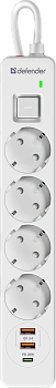 Сетевой фильтр Defender DFS 141 - 1,5 М, 4 розеток, 2xUSB, 1xType-C, белый (99433) Сетевой фильтр Defender DFS 141 - 1,5 М, 4 розеток, 2xUSB, 1xType-C, белый (99433)