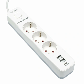 Сетевой фильтр Гарнизон, 2м, 3розетки, 2xUSB/1xType-C, White (EPS-3-CU2-W-2) Сетевой фильтр Гарнизон, 2м, 3розетки, 2xUSB/1xType-C, White (EPS-3-CU2-W-2)