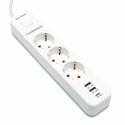 Сетевой фильтр Гарнизон, 2м, 3розетки, 2xUSB/1xType-C, White (EPS-3-CU2-W-2)