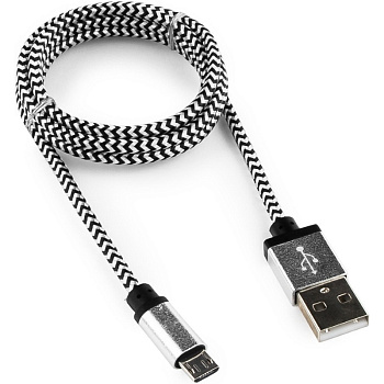 Кабель USB 2.0 Cablexpert CC-mUSB2sr1m, USB-MicroUSB, 1м, нейлоновая оплетка, алюм разъемы, серебри (CC-mUSB2sr1m)