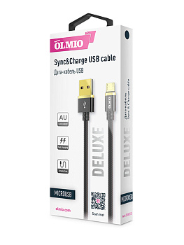 Кабель OLMIO DELUXE, USB 2.0 - microUSB, 1м, 2.1A, черный (38853)