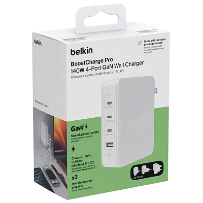 Сетевое ЗУ Belkin 140Вт 3хUSB-С White (WCH014BTWH)