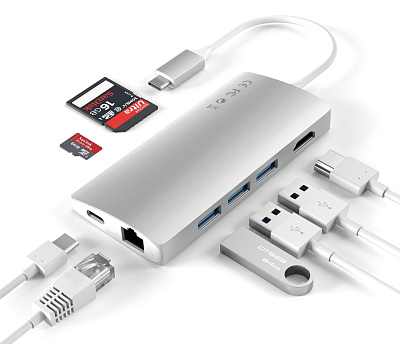 Картридер / USB-хаб Satechi Type-C Multi-Port Adapter 4K with Ethernet V2 - Silver (ST-TCMA2S)