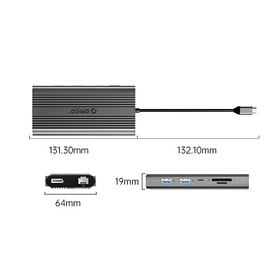USB-хаб USB-C 12-в-1 (ORICO-XDR-X33-RG-BP)