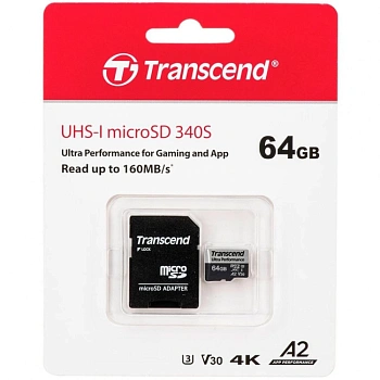 Карта памяти MicroSD 64GB Class 10 U3 Transcend TS64GUSD340S (TS64GUSD340S)