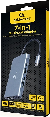 Конвертер Cablexpert USB Type-C 7-in-1 multi-port adapter space grey (A-CM-COMBO7-01)