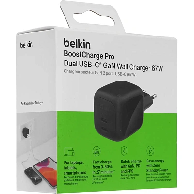 Зарядное устройство для телефонов BELKIN 67W Dual USB-C PD WALL CHARGER Black (WCH020KQBK)