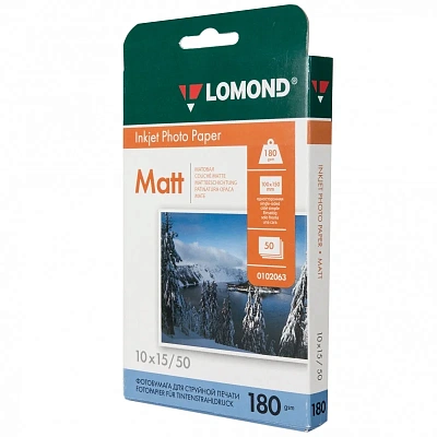 Бумага Lomond A6 (10x15), 180г/м2, 50 листов, матовая, односторонняя (0102063)