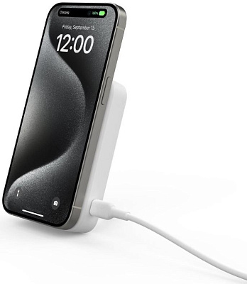 Портативный внешний аккумулятор Belkin 10k Qi2 MagSafe Compatible Powerbank with kickstand, White (BPD008BTWH)