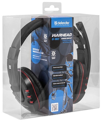 Игровая гарнитура стерео Defender Warhead G-160 черный, кабель 2,5 м (64113)