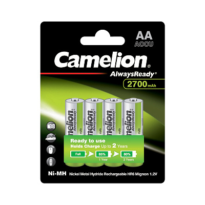 Аккумулятор CAMELION AlwaysReady Ni-MH Rechargeable NH-AA2700ARBP4 4 шт. в блистере (NH-AA2700ARBP4)