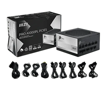 Блок питания MSI 1000W, PRO A1000PL PCIE5, ATX, 80+ PLATINUM Черный (PRO A1000PL PCIE5)