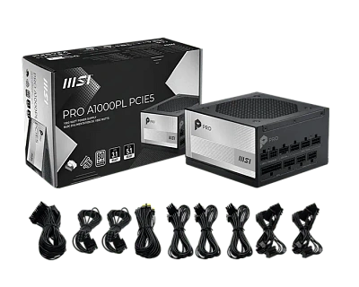 Блок питания MSI 1000W, PRO A1000PL PCIE5, ATX, 80+ PLATINUM Черный (PRO A1000PL PCIE5)