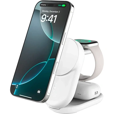 Зарядное устройство для телефонов BELKIN 25w Qi2 3-IN-1 Foldable Charger White (WIZ037KQWH)