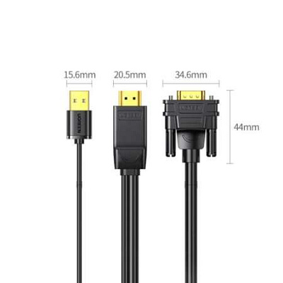 Конвертер UGREEN MM101 HDMI to VGA Converter Cable 1.5m (Black), 30449 (30449)