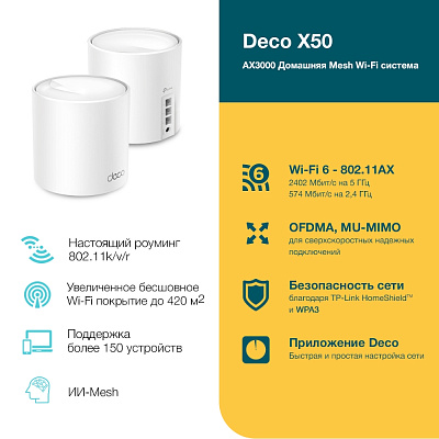 Mesh Wi-Fi система GbE AX3000 Tp-Link Deco X50 (2 устройства) (Deco X50(2-pack)(EU))