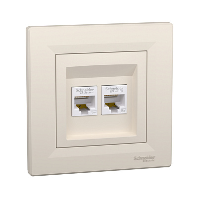 Розетка двойная компьютерная SE EPH4400123 Asfora RJ45 в сборе кремовый (EPH4400123)