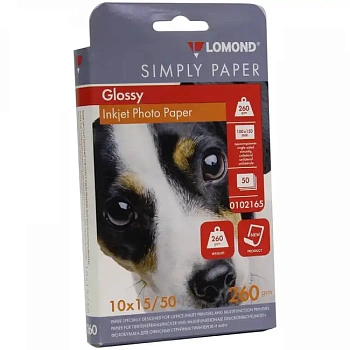 Бумага Lomond A6 (10x15), 260г/м2, 50 листов, глянцевая, односторонняя (0102165)