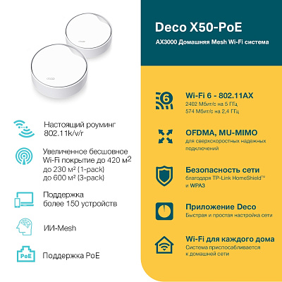 Беспроводная MESH-система TP-Link Deco X50-PoE (DECO X50-POE(2-PACK)EU V1.0-V2.0)