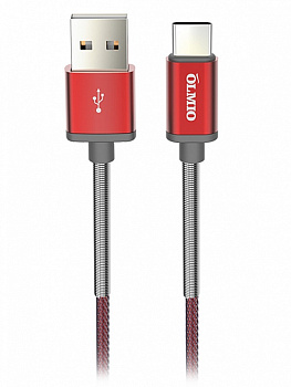 Кабель OLMIO HD, USB 2.0 - USB Type-C, 1.2м, 2.1A, красный (38839)