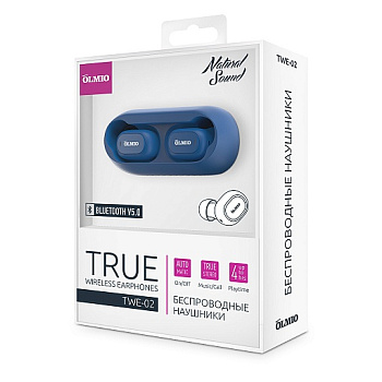Наушники-вкладыши беспроводные OLMIO "TWE-02" синий (39496)