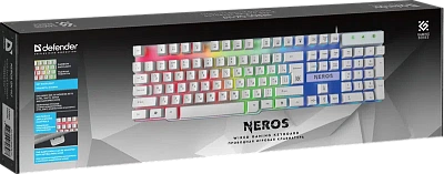 Клавиатура Defender Neros GK-147, Wired, Multimedia, Gaming, White, USB (45147)
