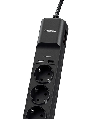 Сетевой Фильтр CyberPower B0520SUC0-DE NEW 1,8м, 5 розеток, 10А, 350Дж, 2 USB 2,4A, черный цвет (B0520SUC0-DE)