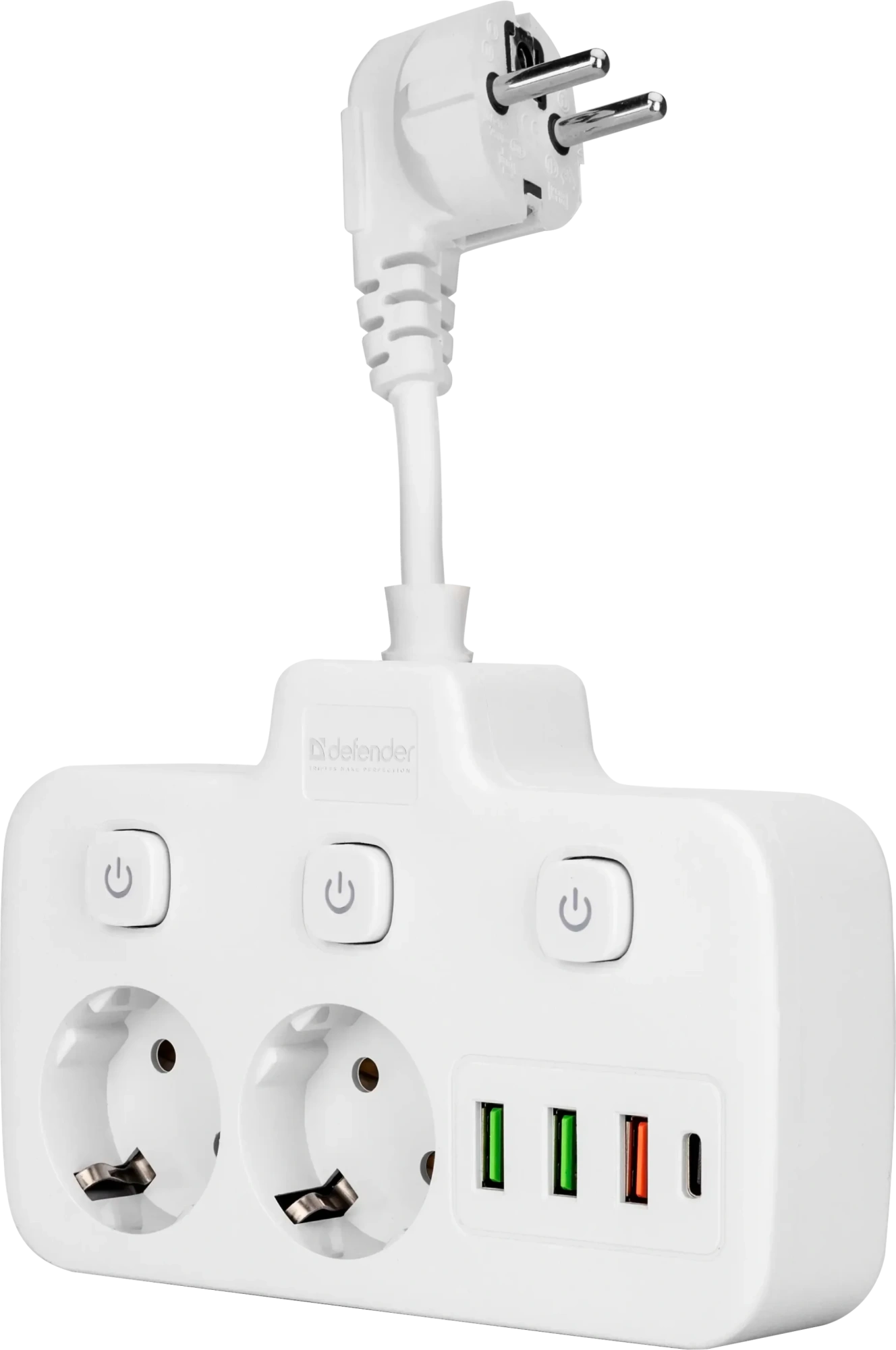 Удлинитель Defender без заземления R240 0.2м, 2 розетки, 3xUSB, 1xType-C, белый (99295) Удлинитель Defender без заземления R240 0.2м, 2 розетки, 3xUSB, 1xType-C, белый (99295)