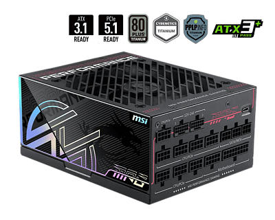 Блок питания MSI 1300W, MPG Ai1300TS PCIE5, ATX, 80+ TITANIUM Черный (MPG Ai1300TS PCIE5)